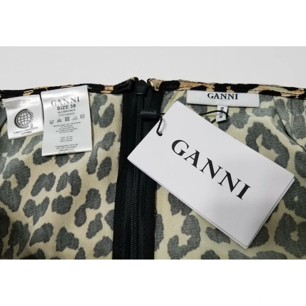 NWT GANNI‎ Leopard Print Satin Midi Skirt Size EU 40/ US 8 $295